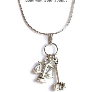 Silver Law Lawyer Necklace Attorney Paralegal Gavel Scales Justice Gift Plated